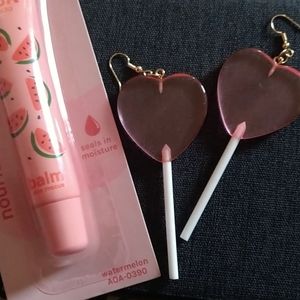 Pink Heart Lollipop Earrings with Watermelon Balm